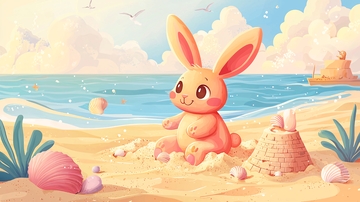 沙滩上的粉色兔子