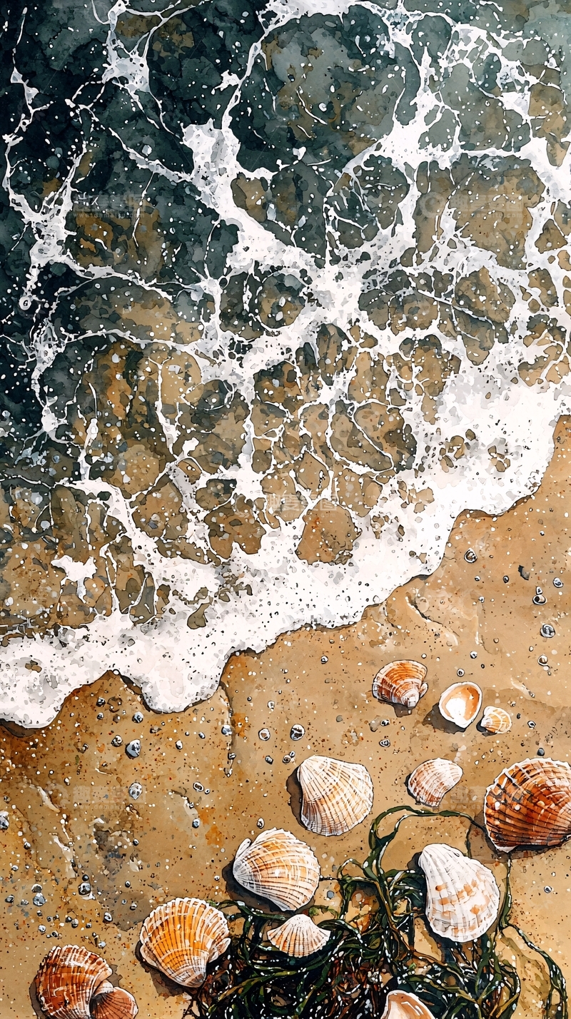 高清大图下载【趣麦麦图】海浪拍打沙滩的纹理