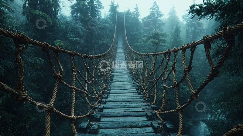 高清大图下载【趣麦麦图】森林中的绳索桥
