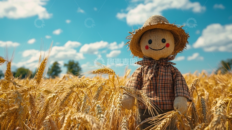 高清大图下载【趣麦麦图】麦田里的稻草人
