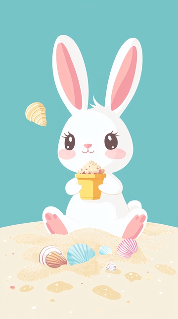 沙滩上可爱的兔子