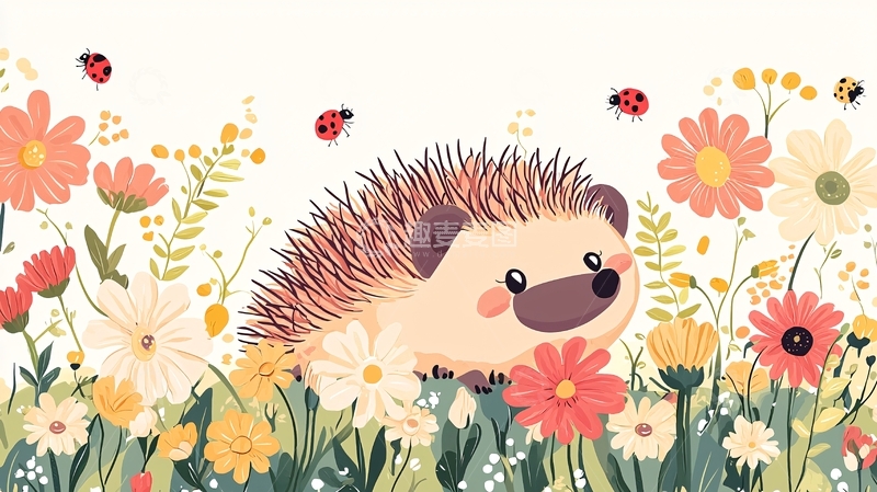 高清大图下载【趣麦麦图】刺猬在花丛中