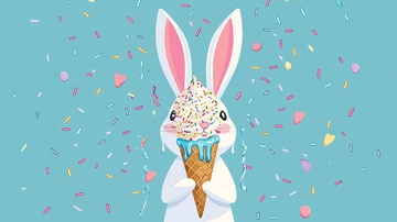 可爱兔子吃冰淇淋