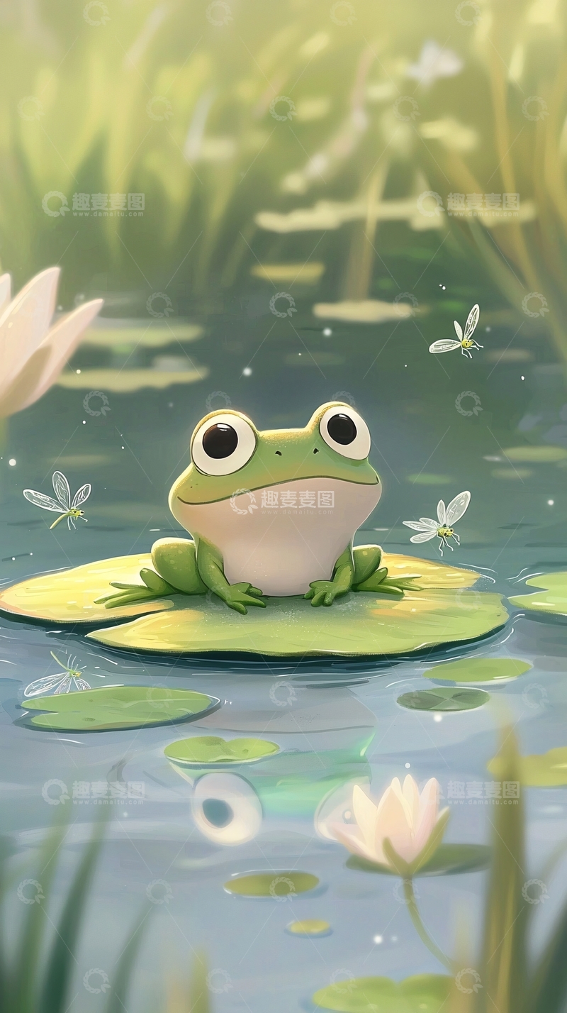 高清大图下载【趣麦麦图】青蛙荷叶田园风光