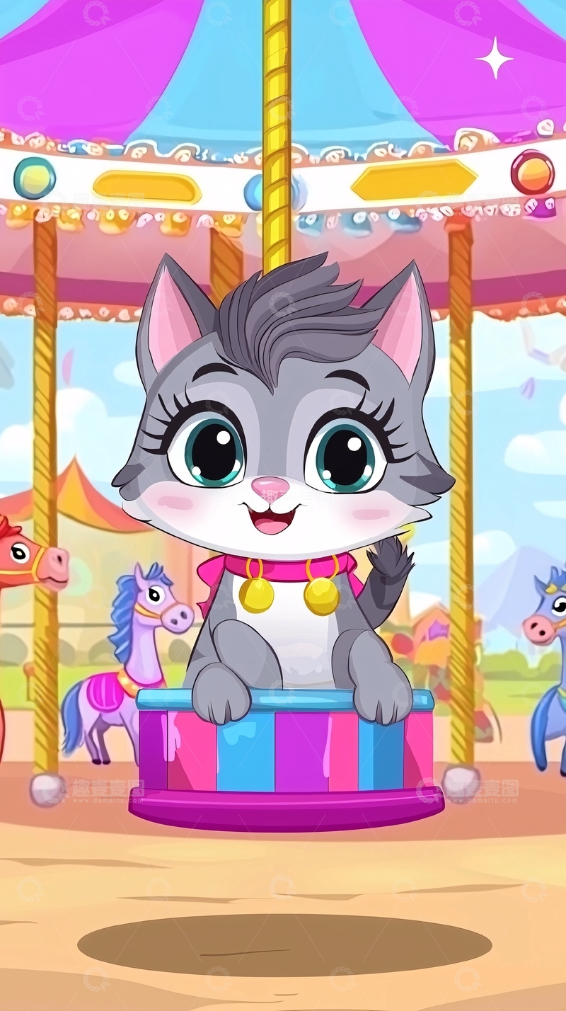 高清大图下载【趣麦麦图】可爱猫咪旋转木马