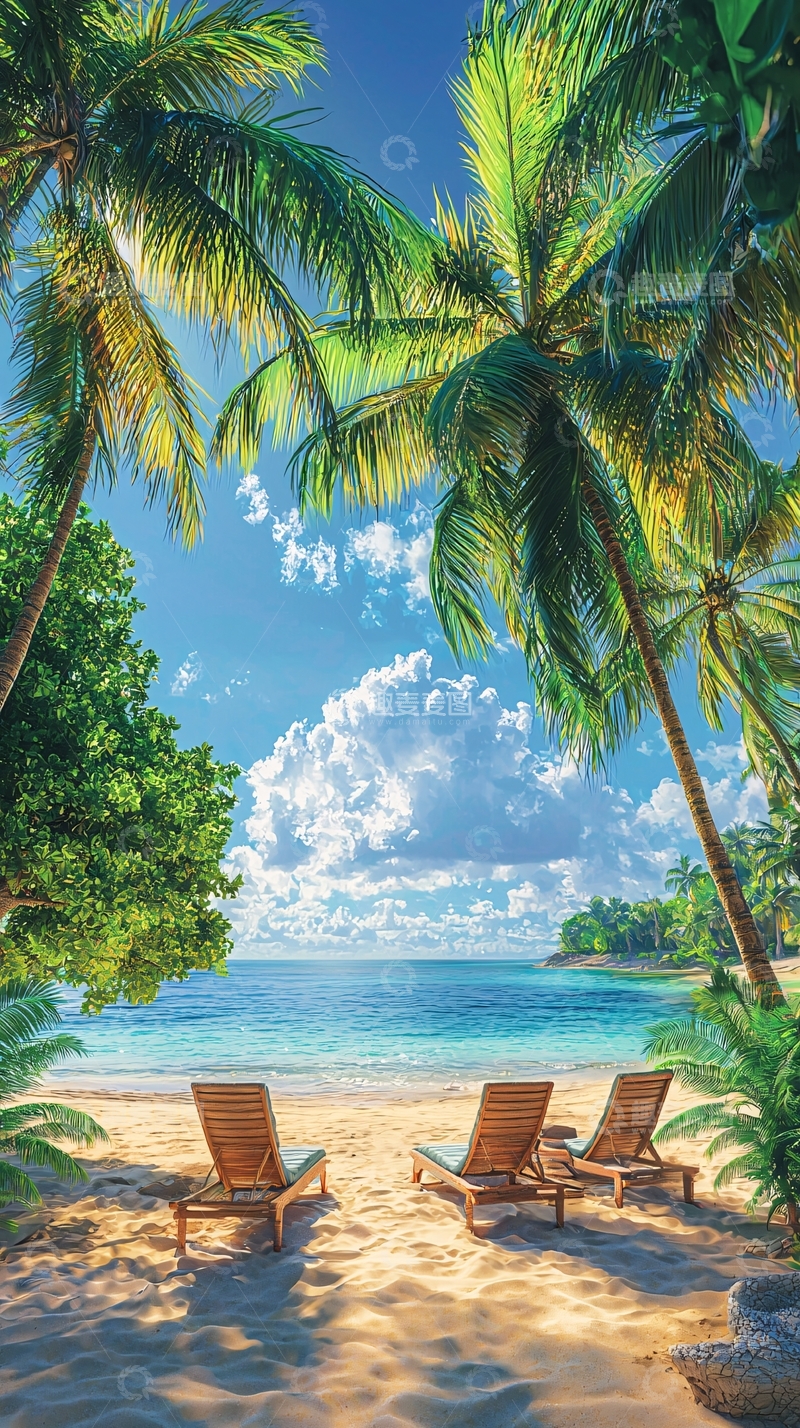 高清大图下载【趣麦麦图】热带海滩棕榈树的假日