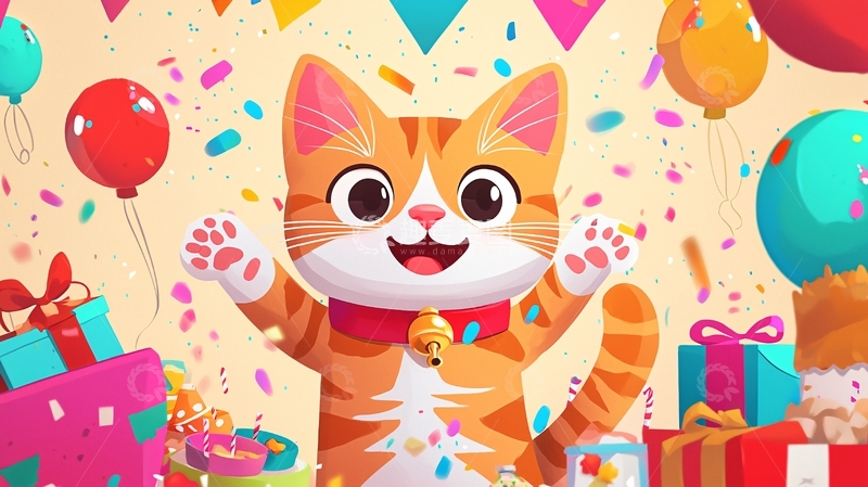 高清大图下载【趣麦麦图】可爱猫咪生日派对