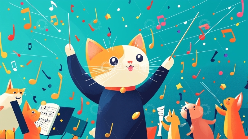 高清大图下载【趣麦麦图】指挥猫