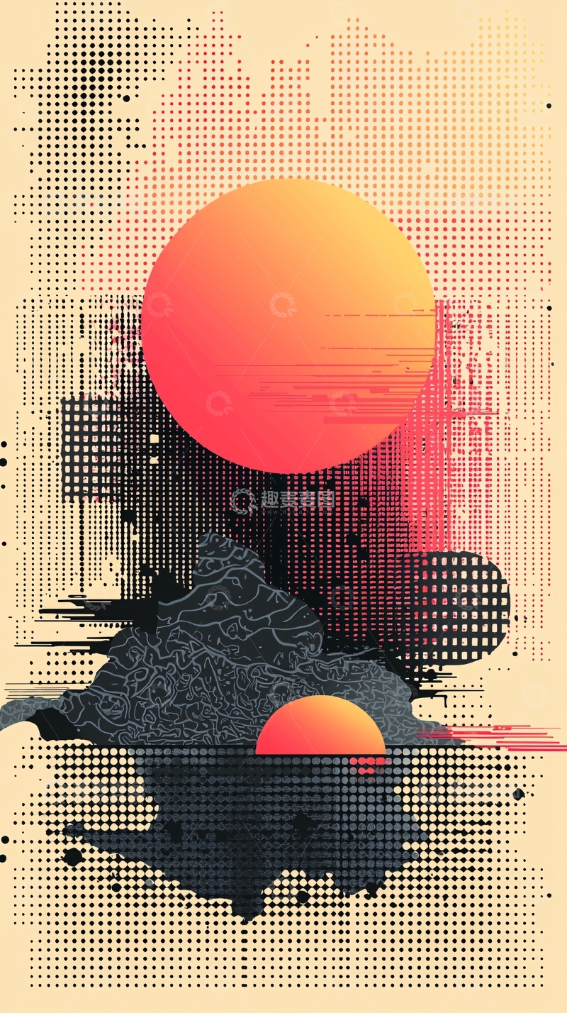 高清大图下载【趣麦麦图】抽象日落山水