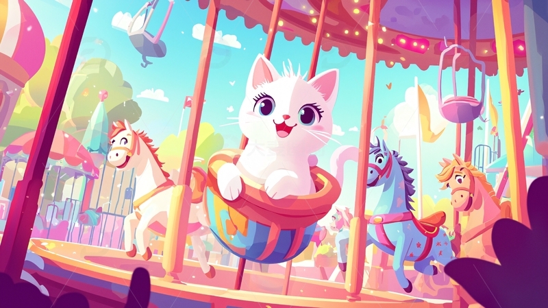 高清大图下载【趣麦麦图】旋转木马上的可爱猫咪