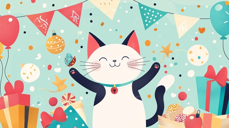 高清大图下载【趣麦麦图】可爱猫咪生日派对
