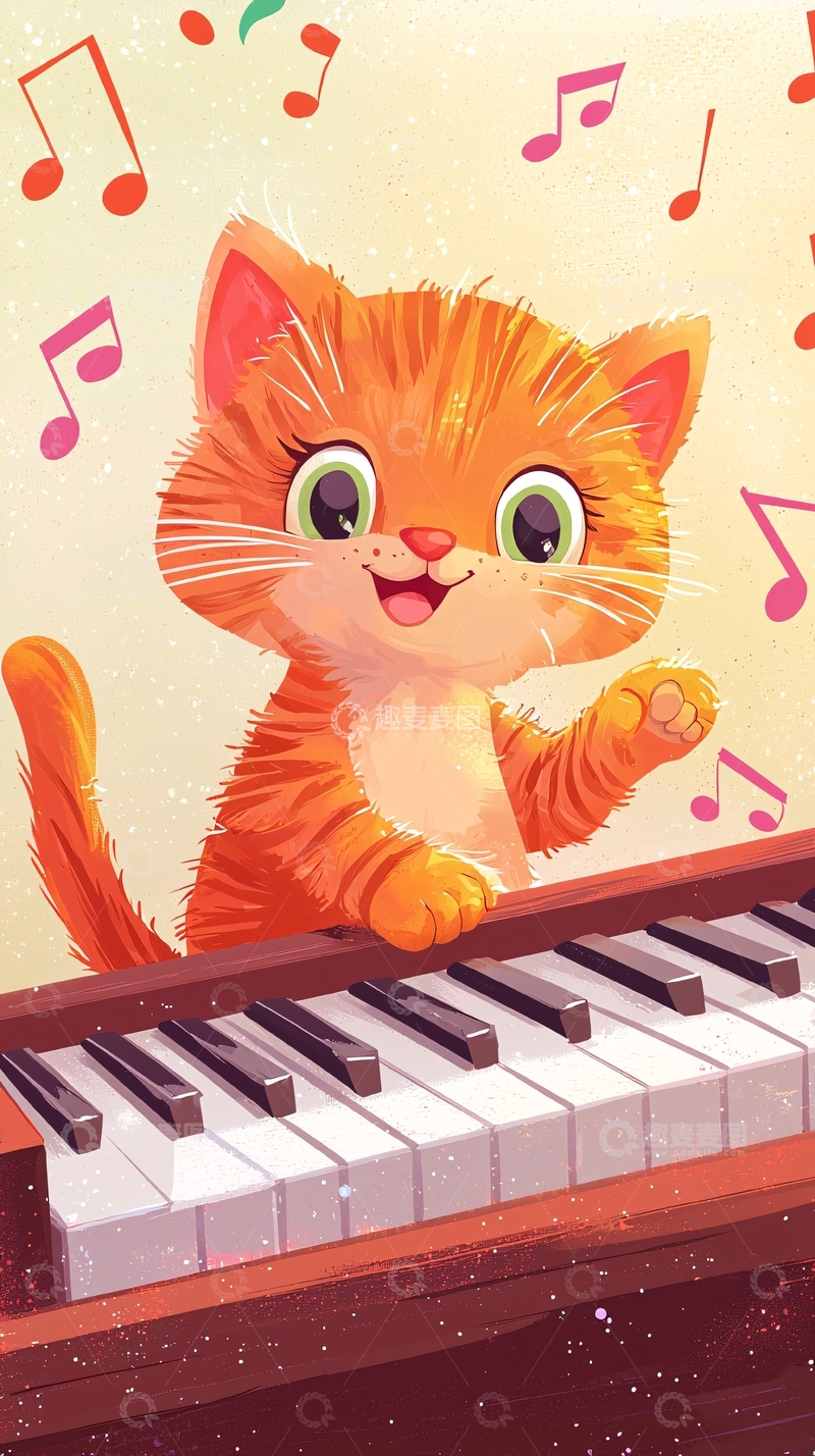 高清大图下载【趣麦麦图】可爱的小猫弹钢琴