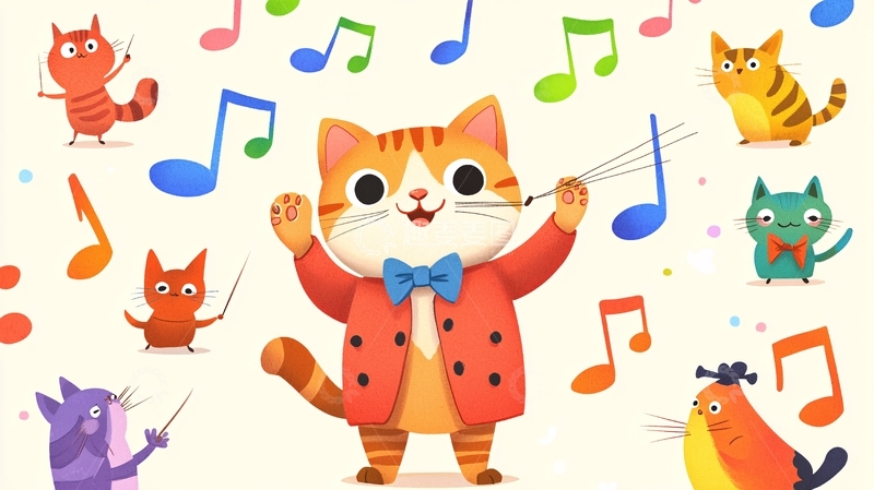 高清大图下载【趣麦麦图】可爱卡通猫咪乐队