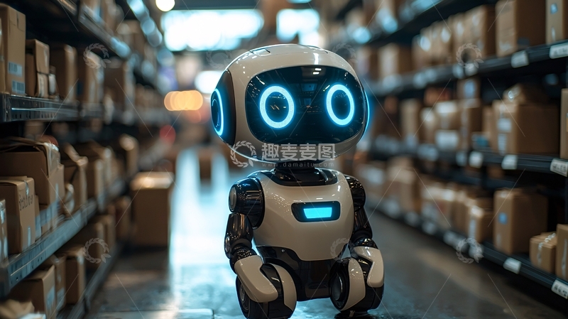 高清大图下载【趣麦麦图】仓库里的可爱机器人