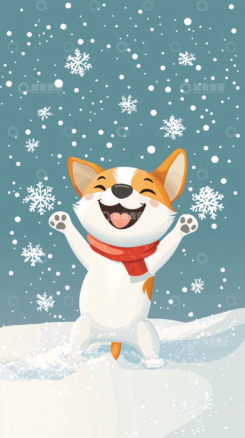 高清大图下载【趣麦麦图】快乐的柯基犬玩雪