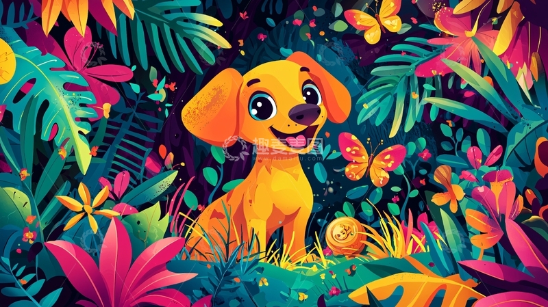 高清大图下载【趣麦麦图】-热带雨林小狗