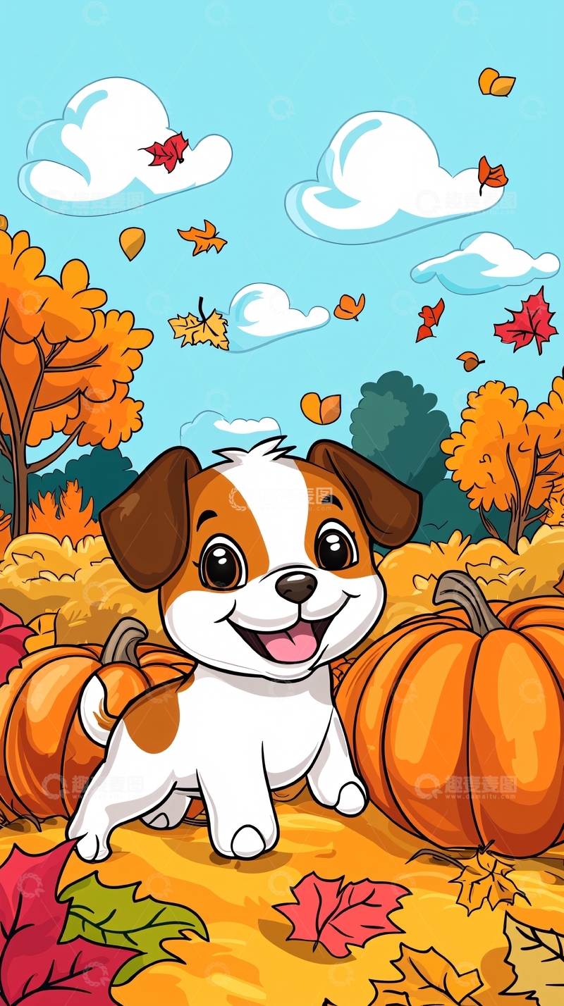高清大图下载【趣麦麦图】秋天小狗南瓜
