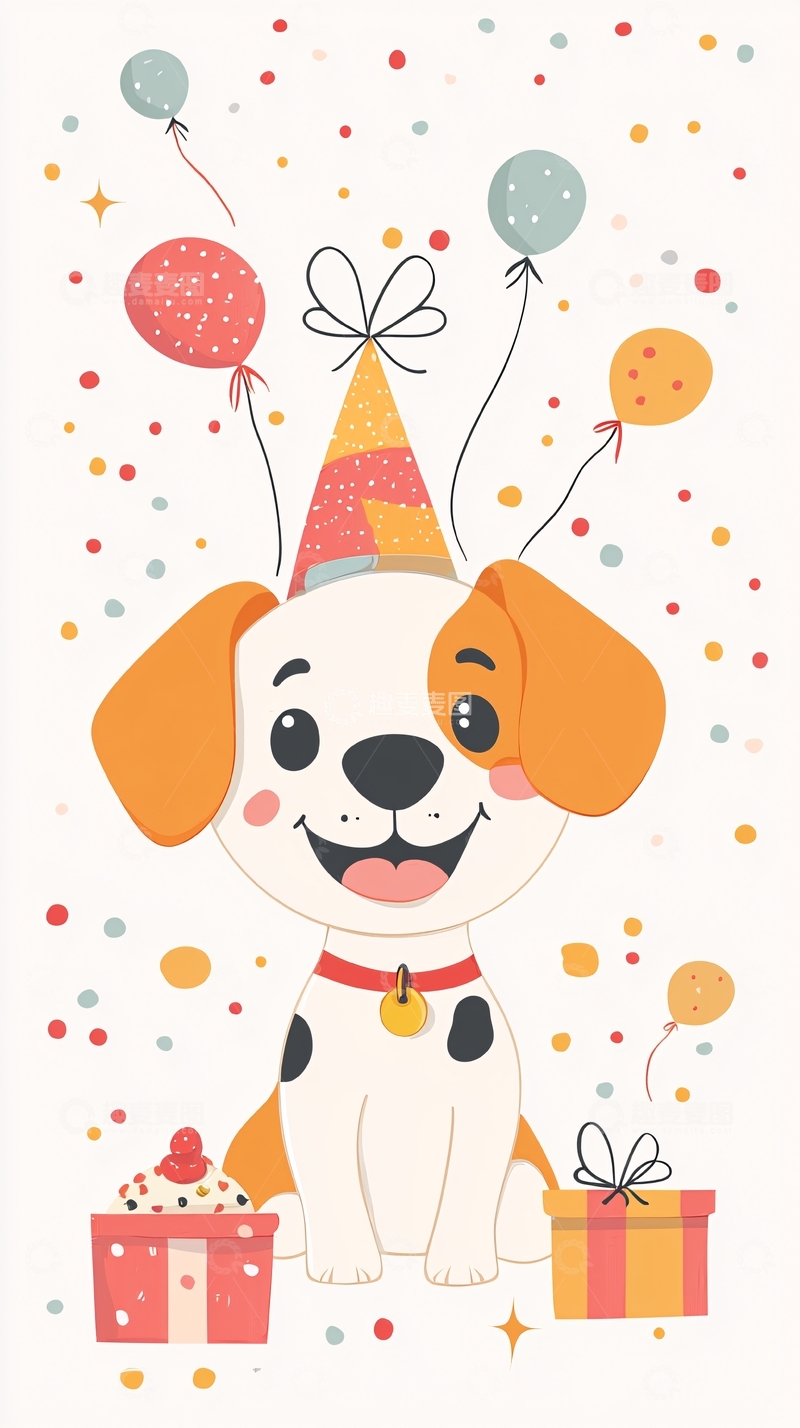 高清大图下载【趣麦麦图】卡通小狗生日