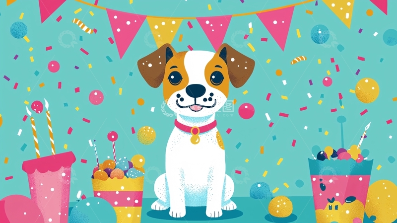 高清大图下载【趣麦麦图】可爱狗狗生日派对