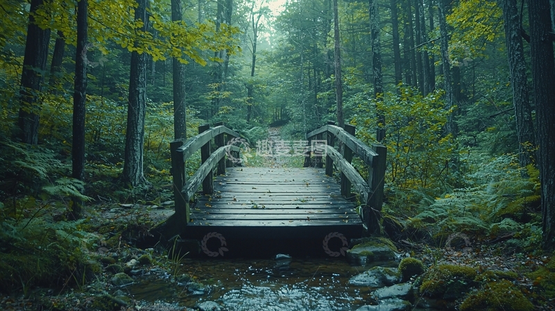 高清大图下载【趣麦麦图】森林中的木桥