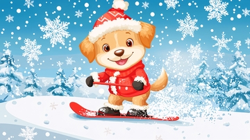 卡通狗狗滑雪