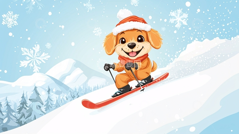 高清大图下载【趣麦麦图】卡通小狗滑雪