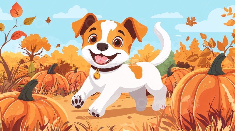 高清大图下载【趣麦麦图】秋日南瓜田里的小狗