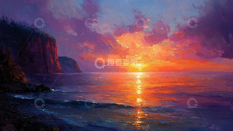 高清大图下载【趣麦麦图】壮丽海边日落美景