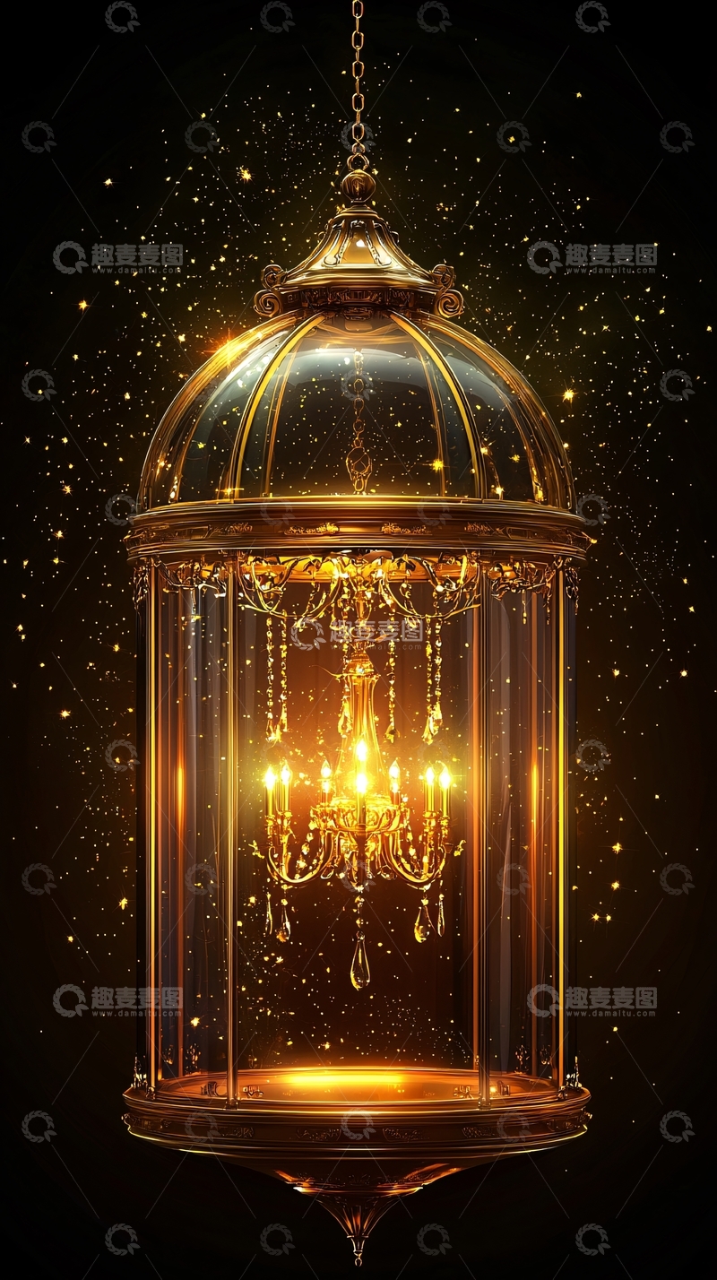 高清大图下载【趣麦麦图】金色水晶灯在透明容器中