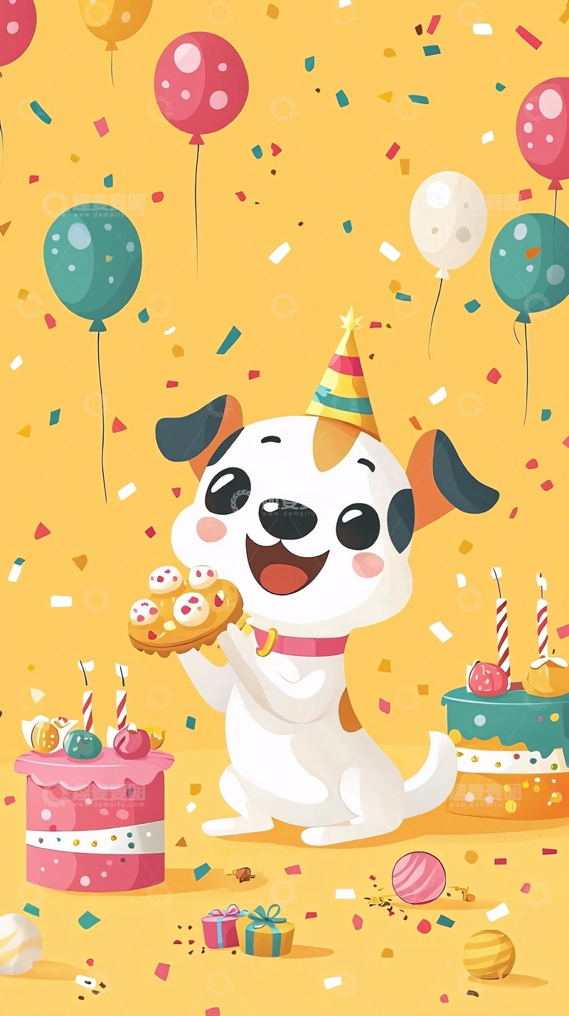 高清大图下载【趣麦麦图】卡通小狗生日派对