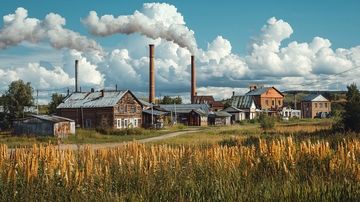 乡村工厂冒着烟