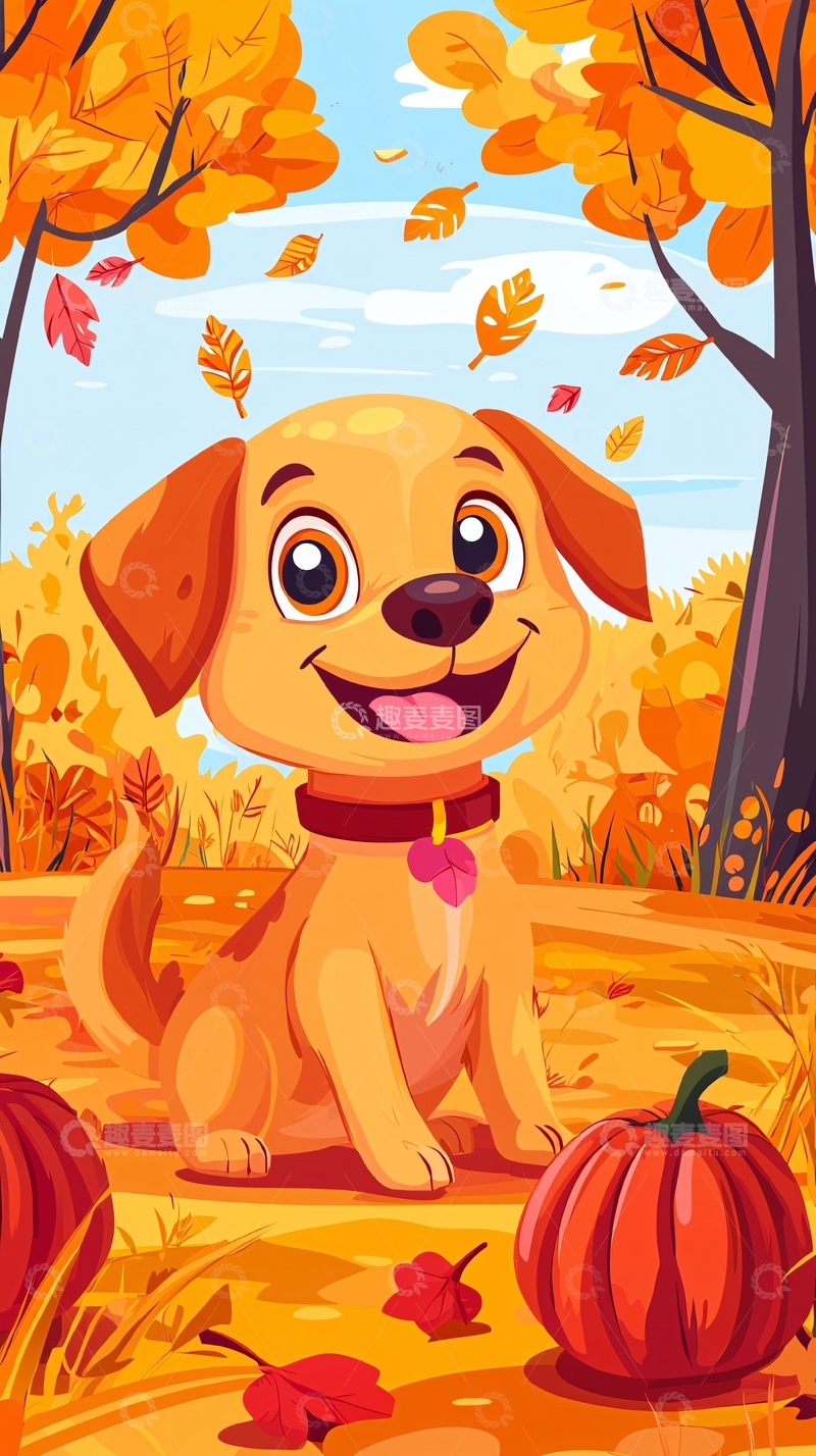 高清大图下载【趣麦麦图】秋天小狗