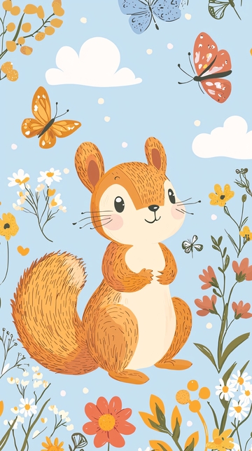 可爱小松鼠花朵背景图