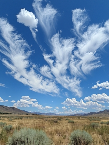 丝状云在蓝天上延展