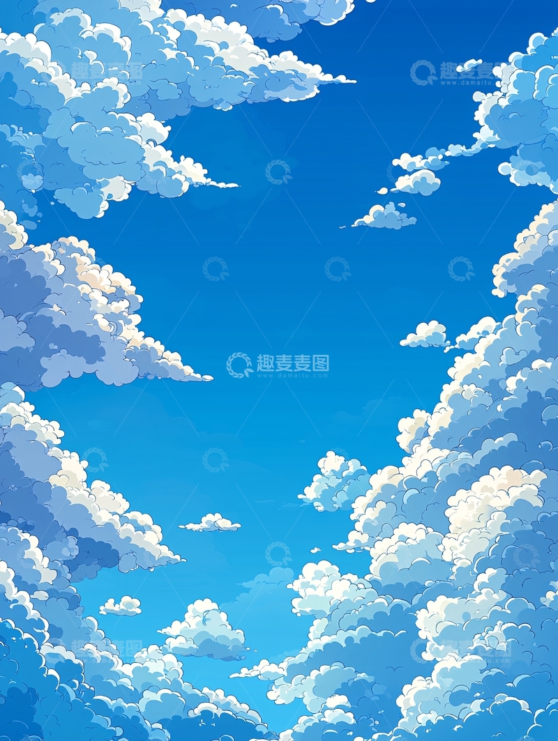 高清大图下载【趣麦麦图】蓝天白云动漫背景