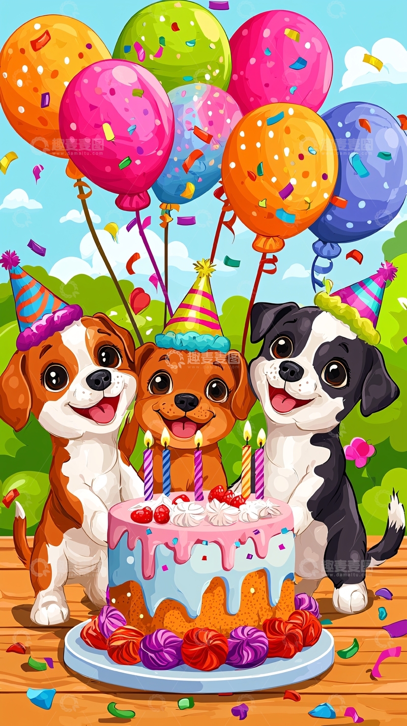 高清大图下载【趣麦麦图】卡通小狗生日派对
