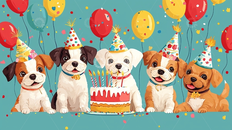 高清大图下载【趣麦麦图】可爱小狗生日派对