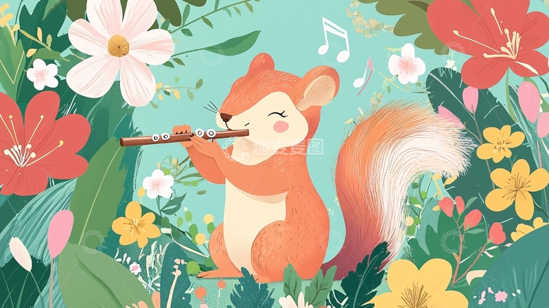 高清大图下载【趣麦麦图】吹笛子的松鼠
