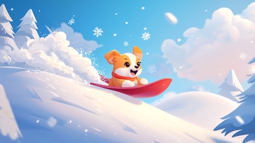 可爱柯基雪地滑板