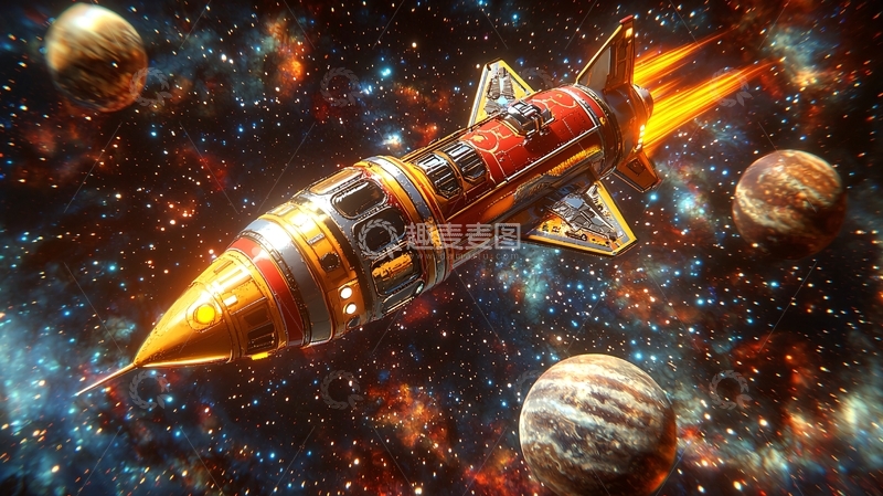 高清大图下载【趣麦麦图】宇宙飞船在星空飞行