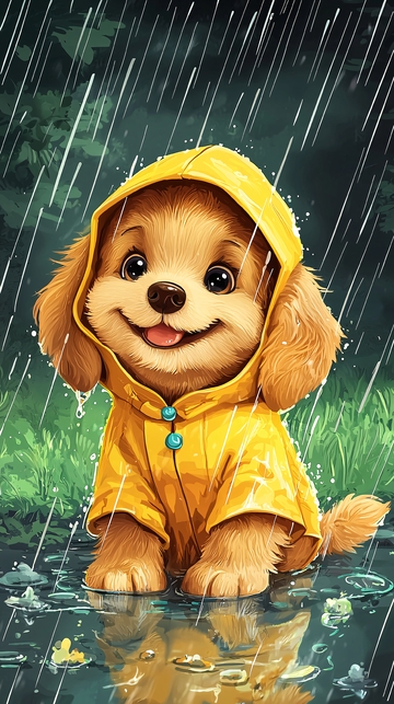 雨中可爱小狗