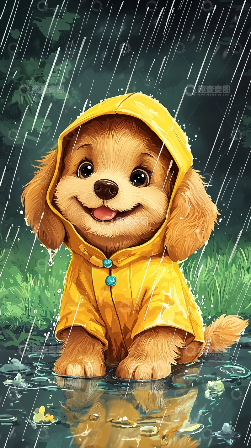 高清大图下载【趣麦麦图】雨中可爱小狗