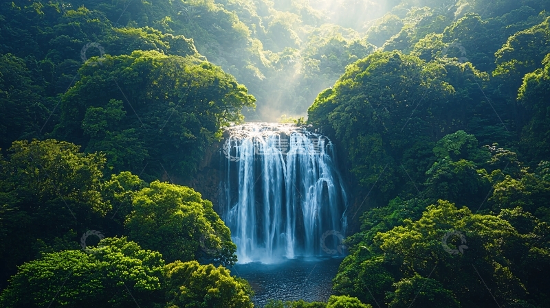 高清大图下载【趣麦麦图】森林中的壮丽瀑布