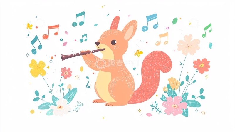 高清大图下载【趣麦麦图】可爱小松鼠吹单簧管
