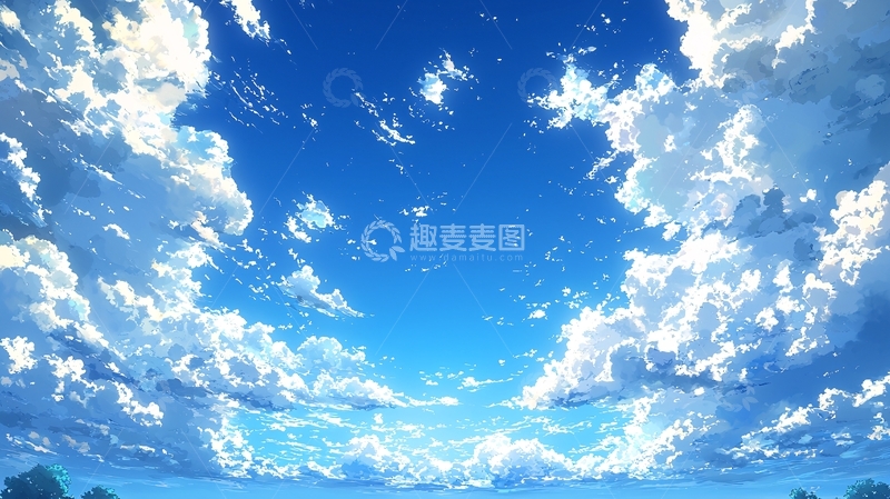 高清大图下载【趣麦麦图】蓝天白云的动漫背景图