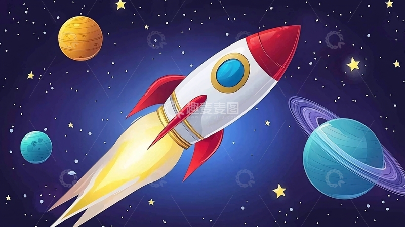 高清大图下载【趣麦麦图】卡通宇宙飞船发射