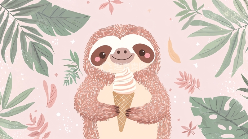 高清大图下载【趣麦麦图】可爱树懒吃冰淇淋