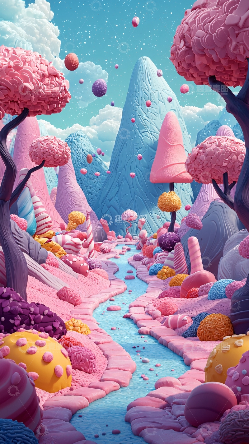 高清大图下载【趣麦麦图】糖果色的梦幻卡通场景