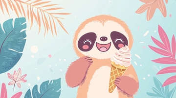 卡通树懒吃冰激凌