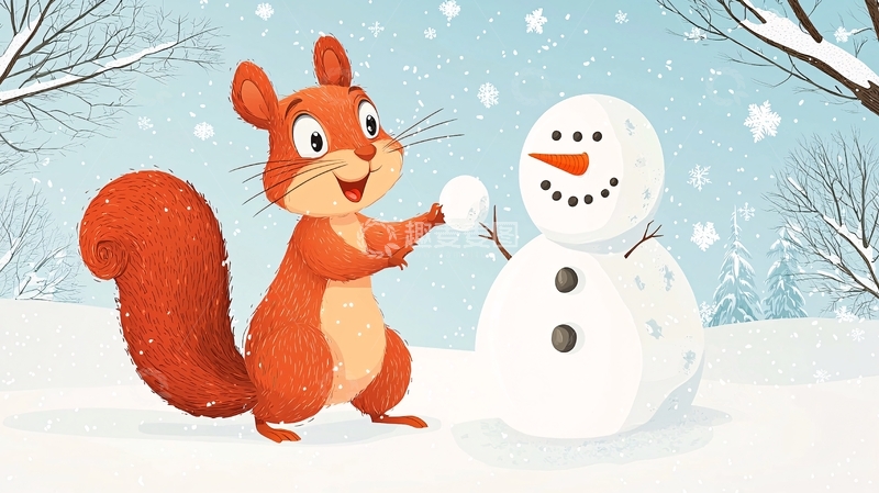 高清大图下载【趣麦麦图】小松鼠堆雪人